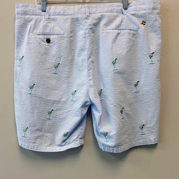 Castaway Nantucket Embroidered Shorts Blue Seersucker w/ Martini Glasses—40 - Picture 4 of 10